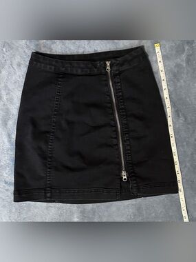 Free People Cotton Blend Black Zipper Front Mini Skirt
